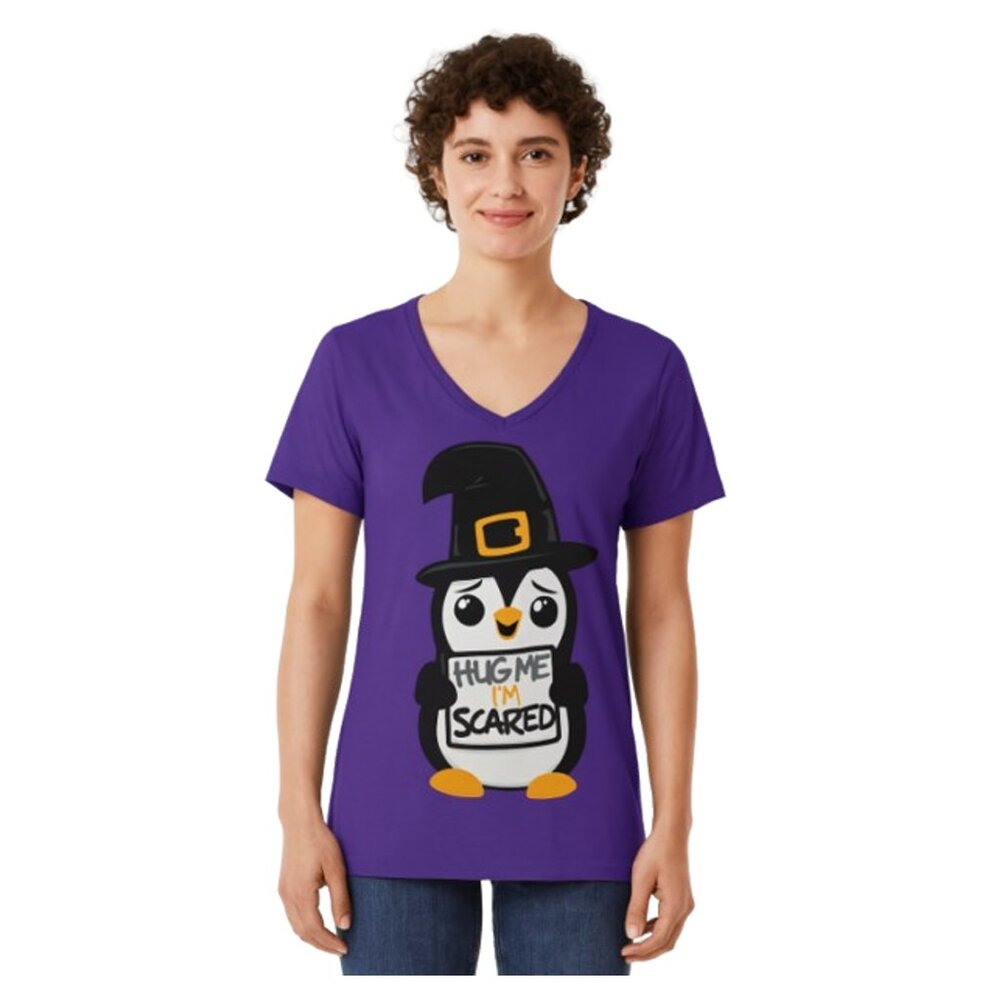 Hybrid Purple Halloween Penguin Tee “Hug Me I’m Scared” Women’s Large